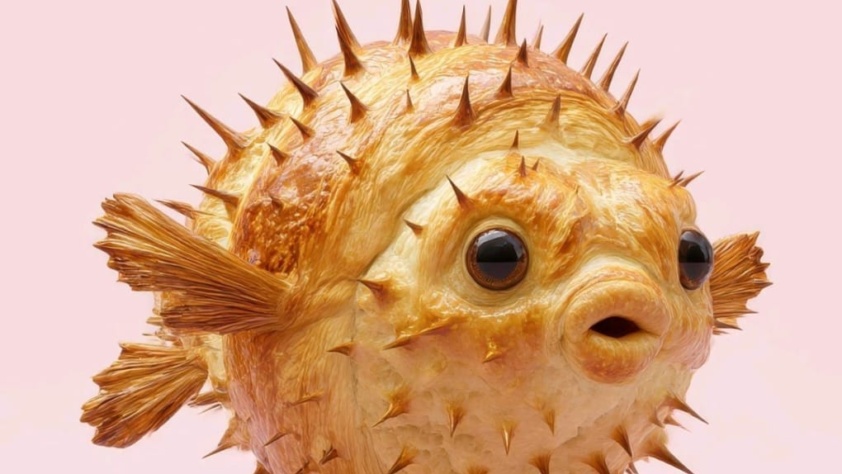 Croissant anglerfish with sharp pastry teeth