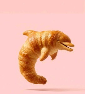  Dolphin made of golden croissant layers